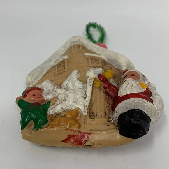 Vintage cottage Santa & elf Christmas tree ornament decoration - Picture 5 of 16